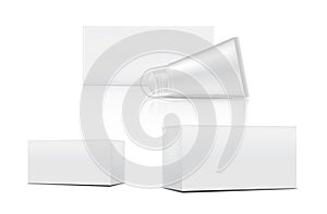 Tube Mock up Realistic Cosmetic and Box 3 Side for Skincare merchandise on isolated White Background Illustration. Health Care and