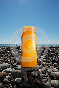 Tube with sun protection on beach