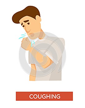 Tuberculosis symptom, man coughing, lung infection isolated icon
