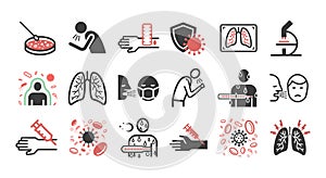 Tuberculosis Symptoms, Treatment. Line icons set. Vector signs for web graphics.