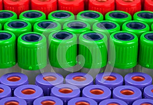 Tubes for blood analysis red green purple
