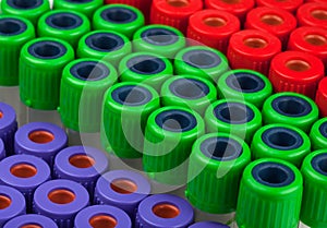 Tubes for blood analysis red green purple