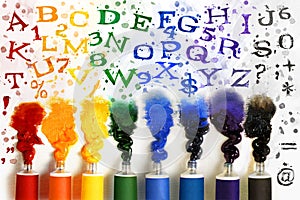 Tubes of paint with alphabet