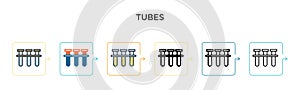 Tubes vector icon in 6 different modern styles. Black, two colored tubes icons designed in filled, outline, line and stroke style