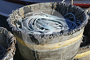 Tubs of hooks and lines for longline fishing boat