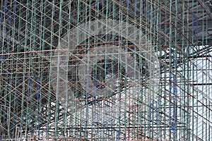 Tubular steel scaffolding at a construction site