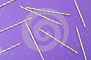 Tubules for a holiday on an ultra violet background. Flat lay