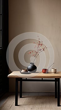 Tucker Japanese Table With Black Vase - Soft Focus Nostalgia