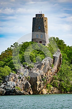 Tucker Tower rising above Lake Murray