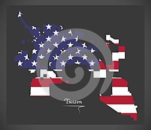 Tucson Arizona map with American national flag illustration