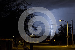 Tucson Arizona Street at Night During a Lightning Storm