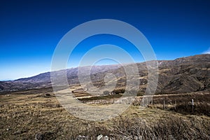 Tucuman Argentina Calchaquies valley arid and dry with mountains rocks in Tafi del Valle conifers molles and cardones cactus