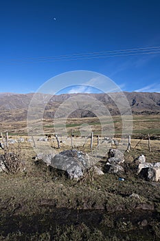 Tucuman Argentina Calchaquies valley arid and dry with mountains rocks in Tafi del Valle conifers molles and cardones cactus