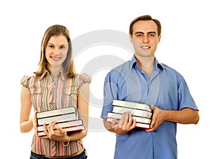 Ð«tudents with books. Isolated on white.