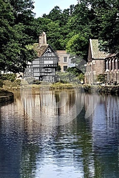 Tudor building at canal in Worsley, England photo