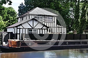 Tudor building at canal in Worsley, England photo