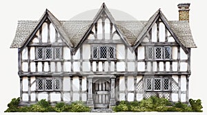 Tudor style English cottage. Vintage style of a traditional cottage in English village generative ai