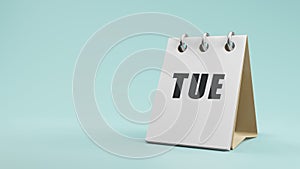 TUE Tuesday on  paper desk  calendar  3d rendering