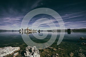 Tufa towers in the middle of Mono Lake at Eastern Sierra in Cali