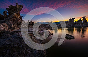 Tufa Towers at Mono Lake against Beautiful Sunset Sky