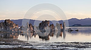 Tufa towers rock formation in Mono Lake. Sunny Sunrise