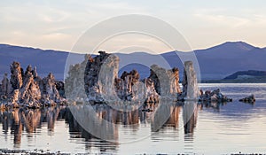 Tufa towers rock formation in Mono Lake. Sunny Sunrise.