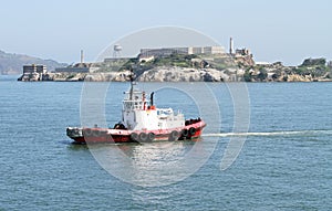 Tug Boat by the Alcatraz Island in San Francisco, California