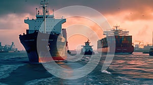 tug boat assisting cargo ship. Generative AI