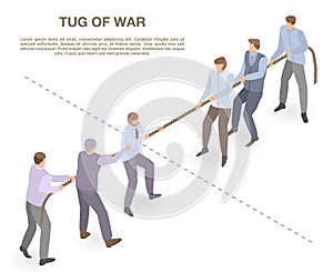 Tug of war concept banner, isometric style