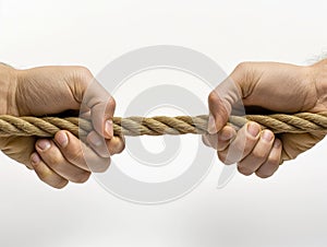 Tug of War Concept with Two Hands Pulling a Rope