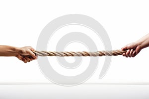Tug-of-war concept with two hands pulling rope