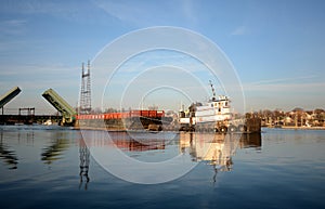 Tugboat and Barge on the Norwalk River photo