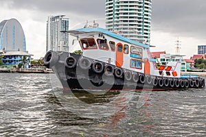 A Tugboat at the Chao Phraya River in Bangkok Thailand