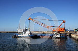 Tugboat and crane