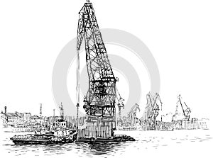 Tugboat and crane