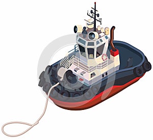 Tugboat isometric view on white background