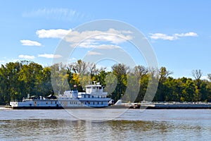 Tugboat on the Mississippi River in St. Louis Missouri