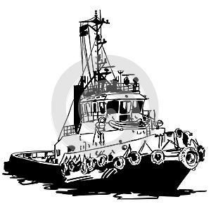 Tugboat Vector, Eps, Logo, Icon, Silhouette Illustration by crafteroks for different uses. Visit my website at https://crafteroks.