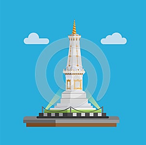 Tugu Jogja is the Iconic Landmark of Yogyakarta. Indonesia concept in cartoon flat illustration vector