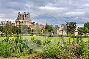 Tuileries Garden and Louvre museum. Paris, France.