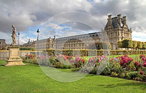 Tuileries gardens in Paris , Louvre museum