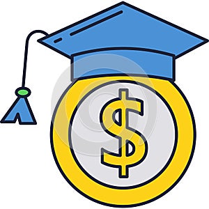 Tuition fee icon vector dollar coin academy cap