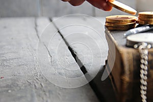 Tuition fees idea, book on wooden table