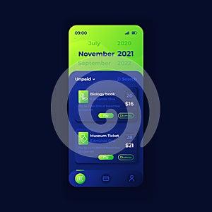 Tuition fees management app smartphone interface vector template