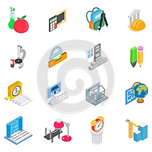 Tuition icons set, isometric style