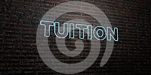 TUITION -Realistic Neon Sign on Brick Wall background - 3D rendered royalty free stock image