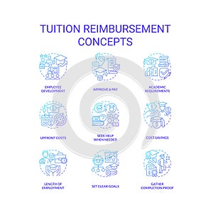 Tuition reimbursement blue gradient concept icons set