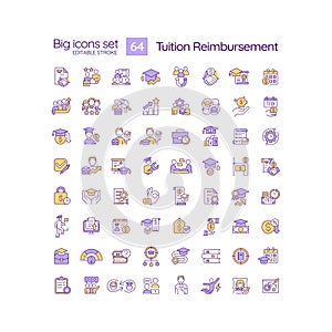 Tuition reimbursement RGB color icons set