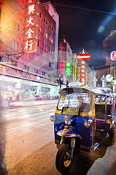 Tuk Tuk night views in Chinatown, Bangkok, Thailand