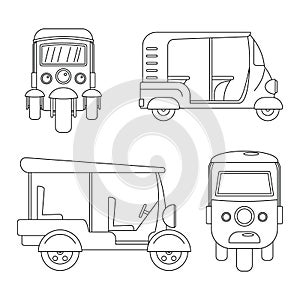 Tuk rickshaw Thailand icons set, outline style